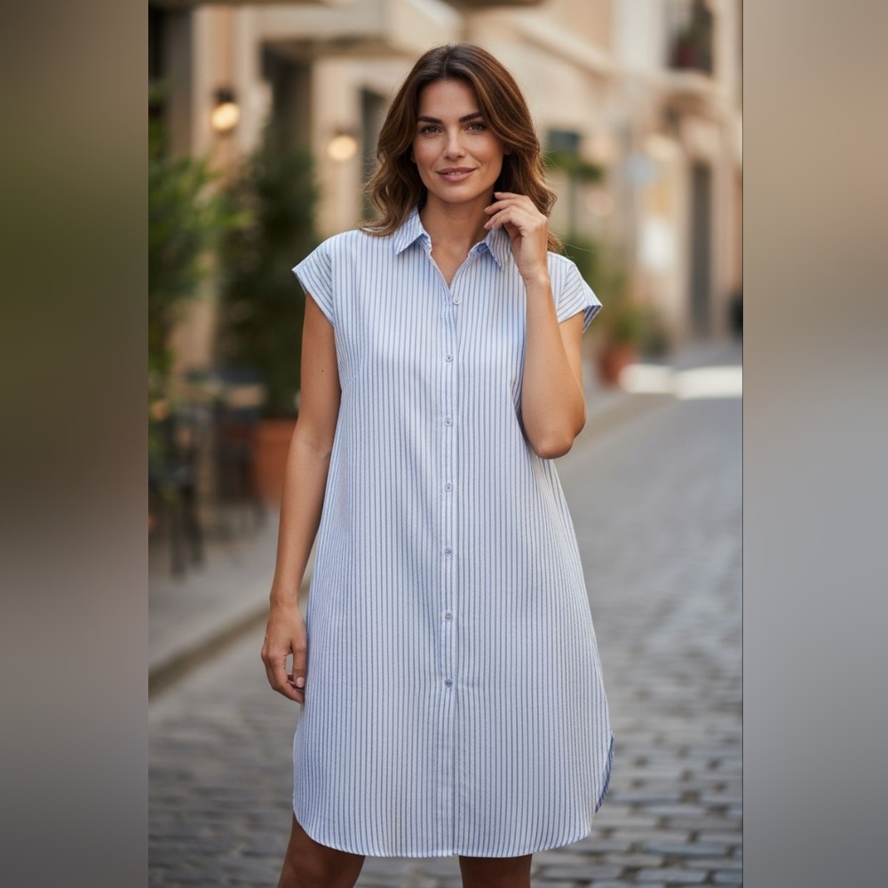 Calia Blue and White Striped Shirt Dress